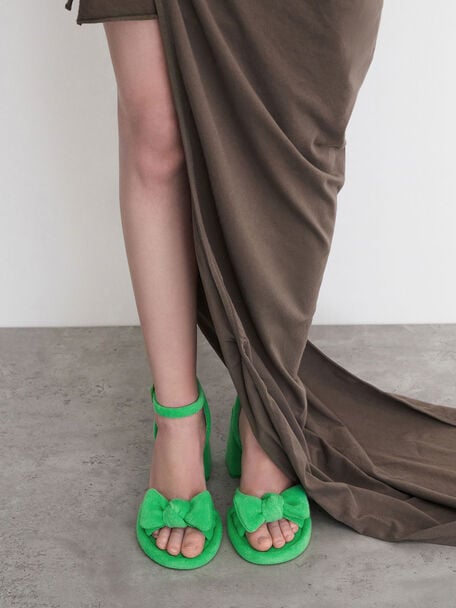 Sandales texturées à nœud et bride de cheville Loey, Vert, hi-res