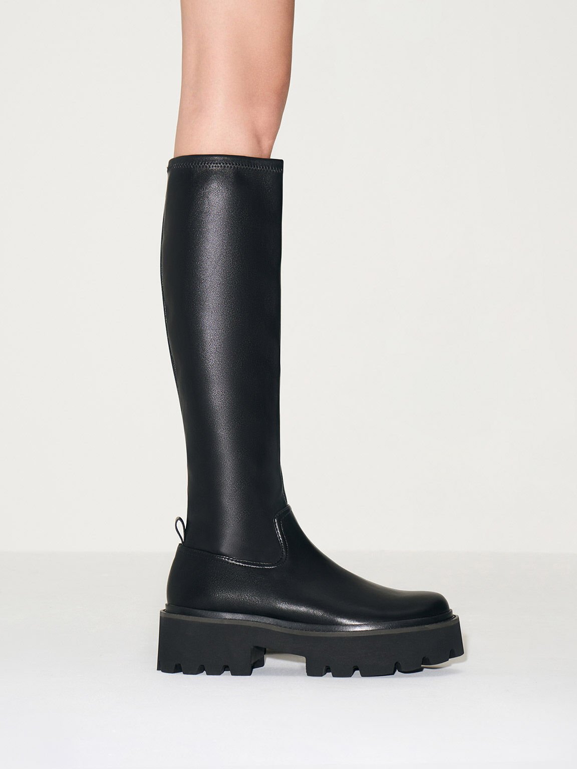 Chunky Platform Knee-High Boots, Black, hi-res