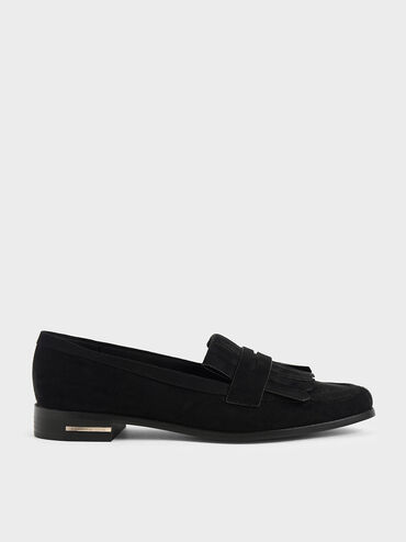 Textured Frill Loafers, Black Textured, hi-res