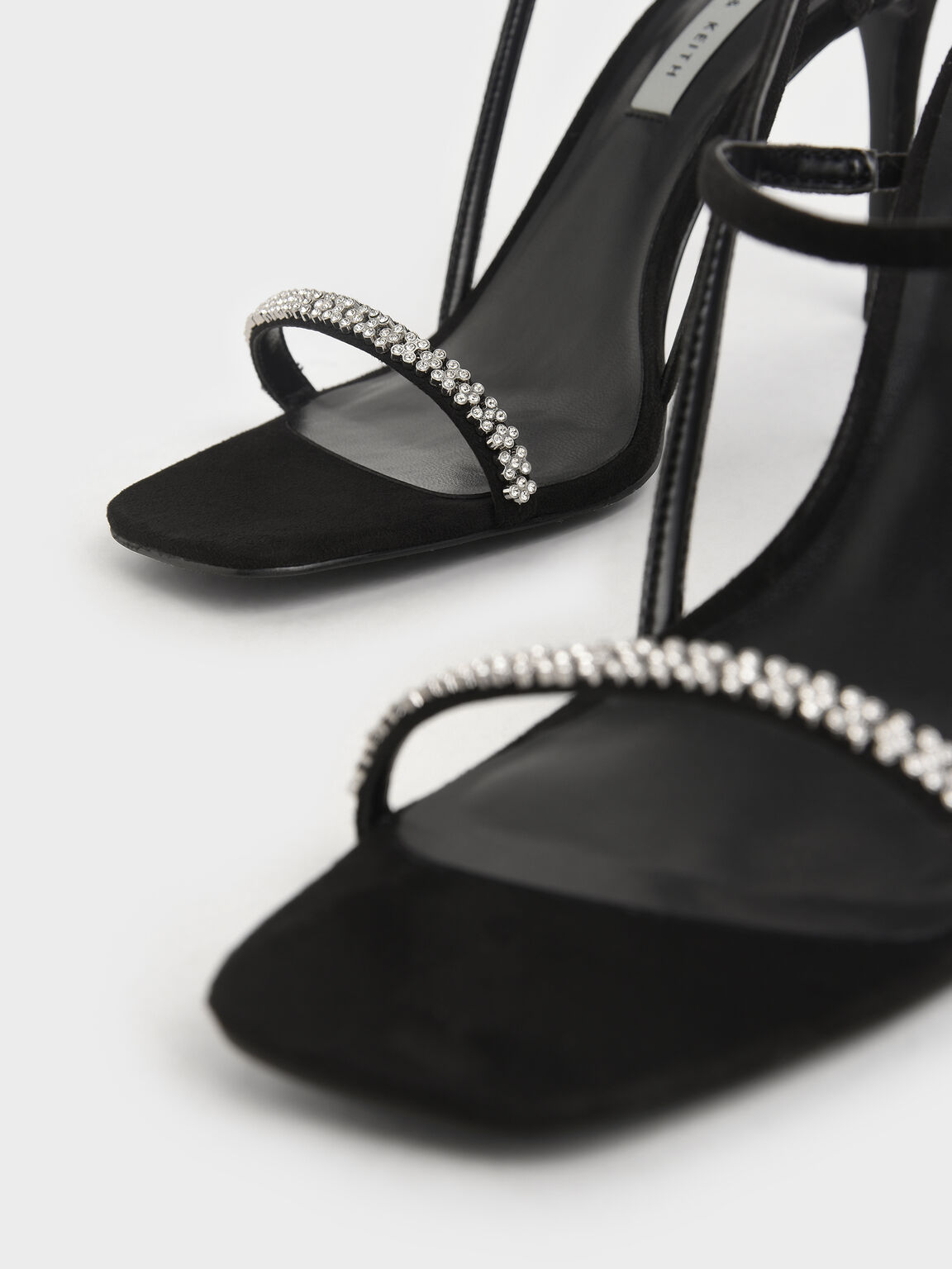 Textured Gem-Embellished Strappy Sandals, Black, hi-res