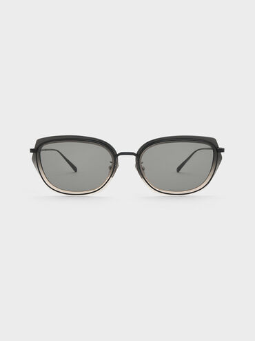Black Metallic Rim Geometric-Frame Sunglasses - CHARLES & KEITH FR