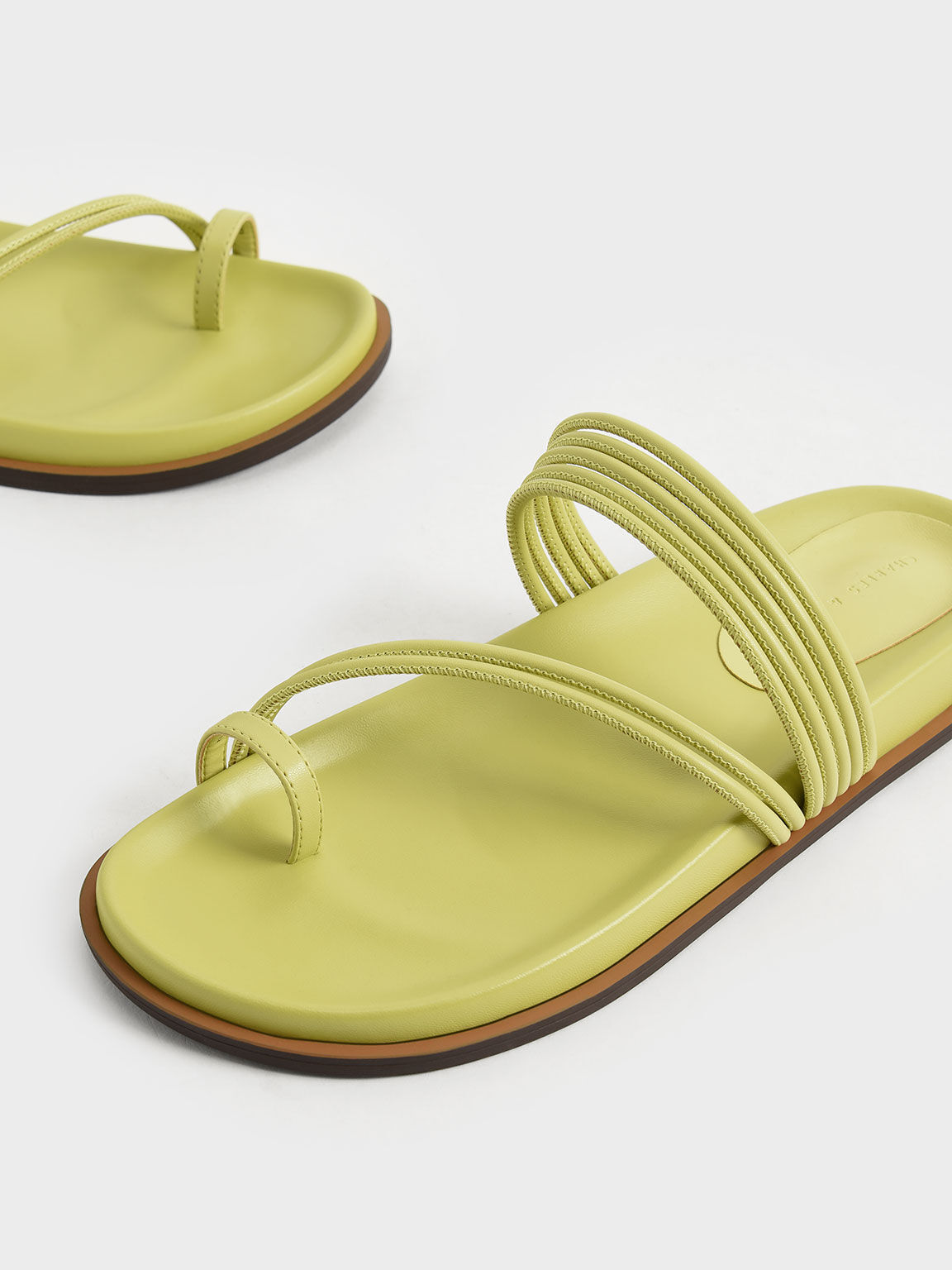 Toe Loop Strappy Flat Sandals, Lime, hi-res