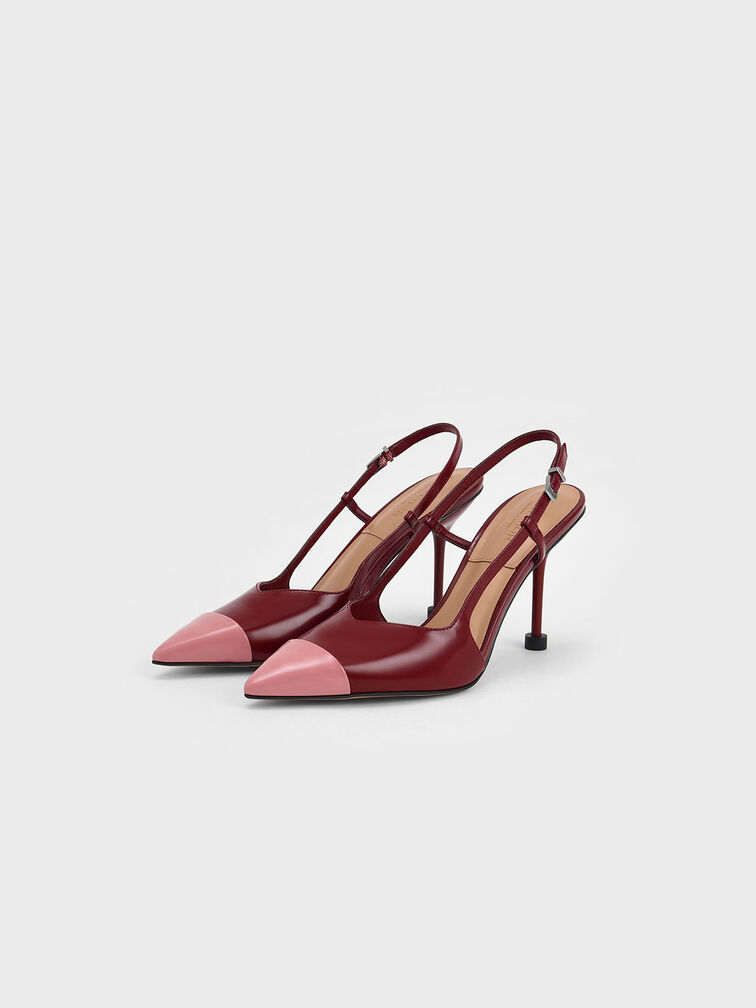 Patent Leather Slingback Stiletto Pumps, Red, hi-res