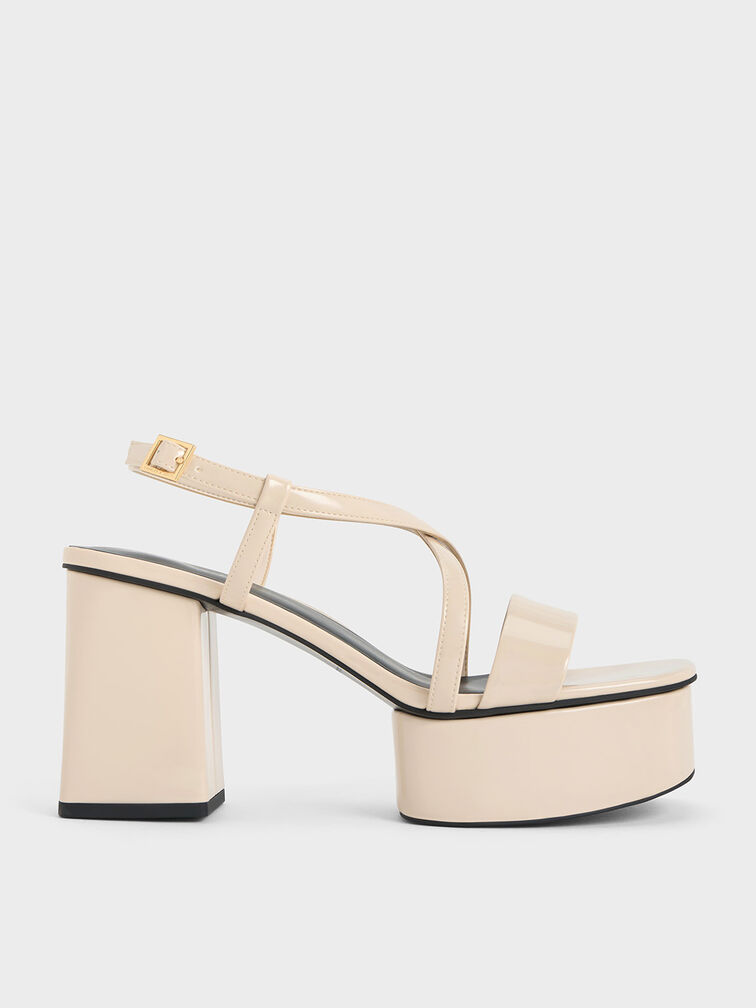 Cream Patent Crossover Strap Platform Sandals - CHARLES & KEITH GR