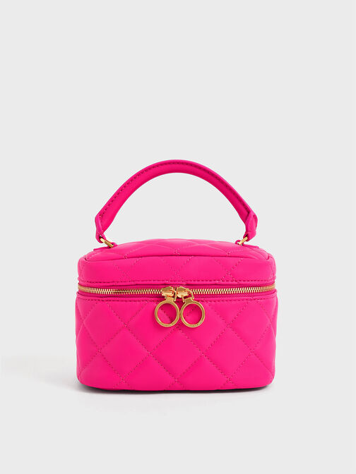Quilted Two-Way Zip Mini Bag, Fuchsia, hi-res