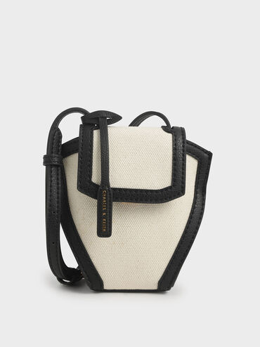 Geometric Canvas Crossbody Bag, Black Textured, hi-res