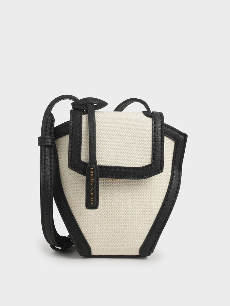 Geometric Canvas Crossbody Bag, Black Textured, hi-res