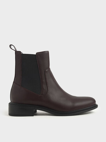 Round Toe Chelsea Boots, Burgundy, hi-res