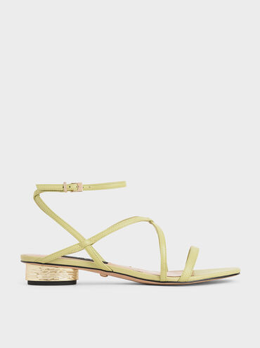 Leather Strappy Sandals, Green, hi-res