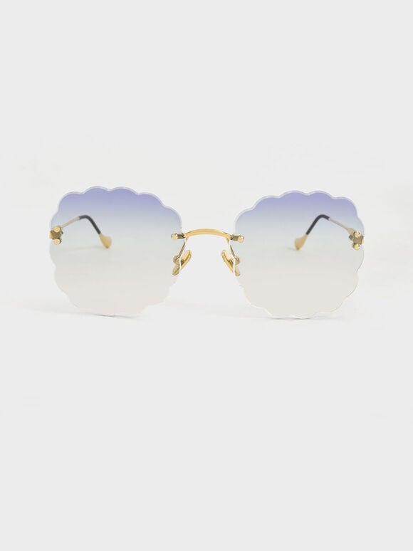 Multi-Tinted Scalloped Butterfly Sunglasses, Blue, hi-res