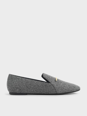Woven Fabric Embellished Loafers, Dark Grey, hi-res