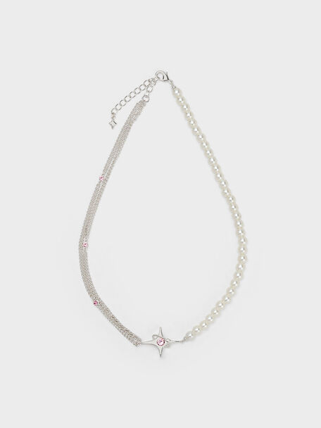 Estelle Star & Pearl Choker Necklace, Silver, hi-res