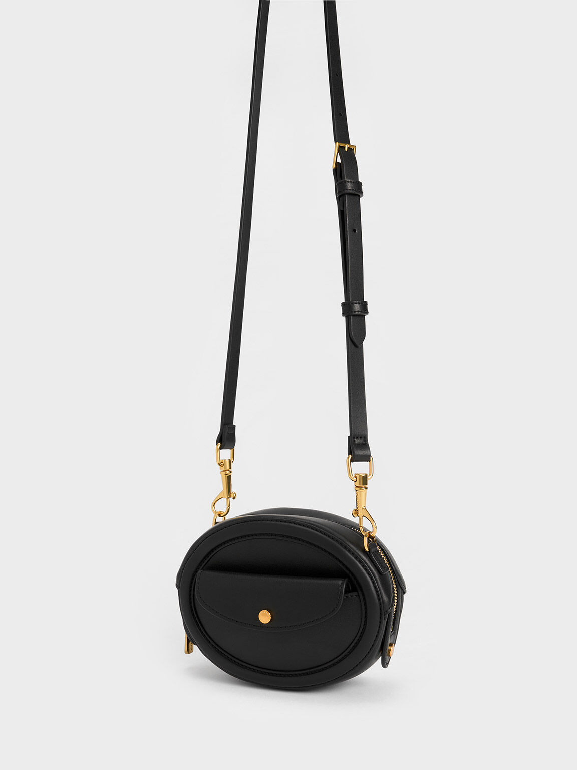 Chain Handle Oval Bag, Black, hi-res