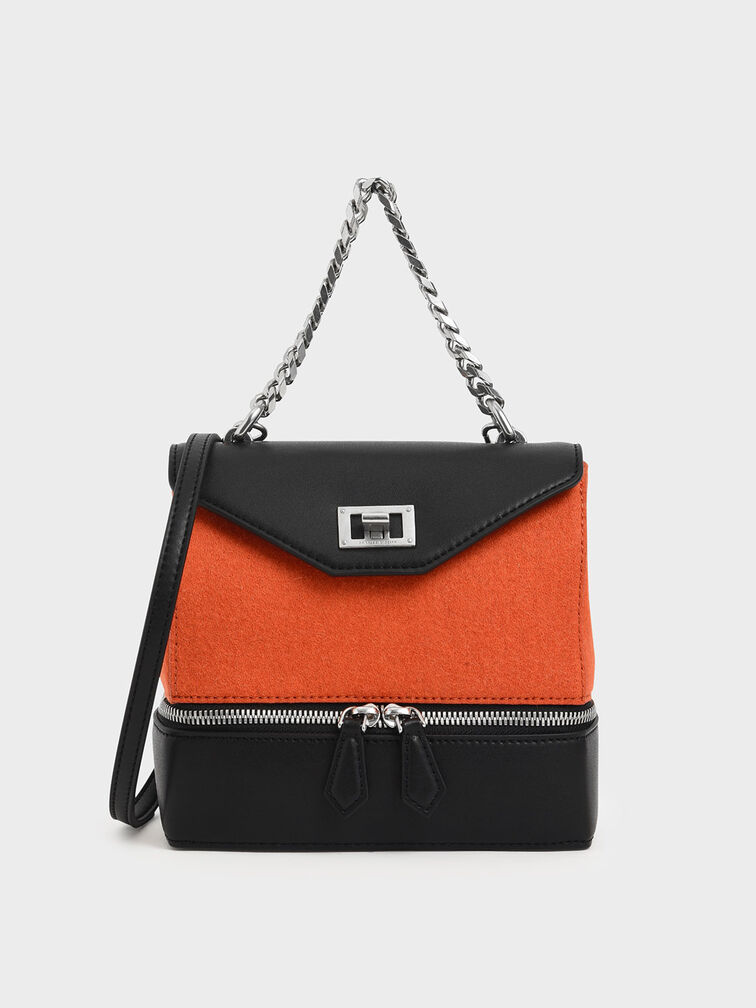 Two-Way Zip Chain Handle Bag, Orange, hi-res