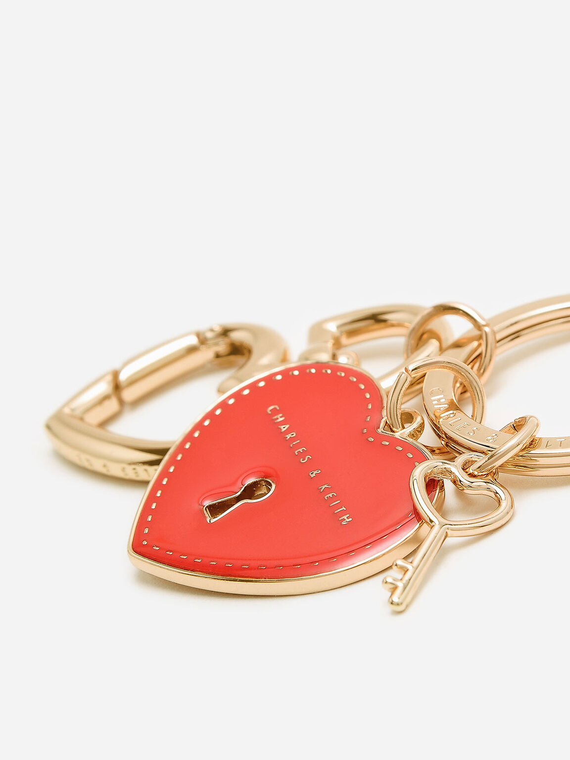 Heart Lock Keychain, Red, hi-res