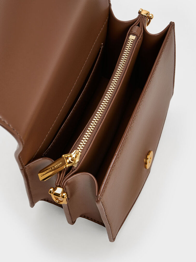 Lock-Motif Geometric Crossbody Bag, Chocolate, hi-res