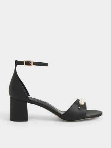 Embellished Block Heel Sandals, Black, hi-res