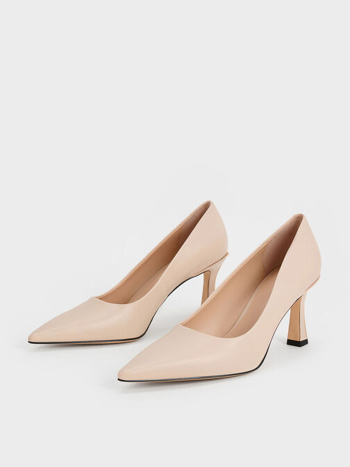 Flared Heel Pointed-Toe Pumps, Nude, hi-res