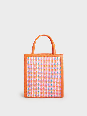 Tweed Double Handle Tote Bag, Orange, hi-res