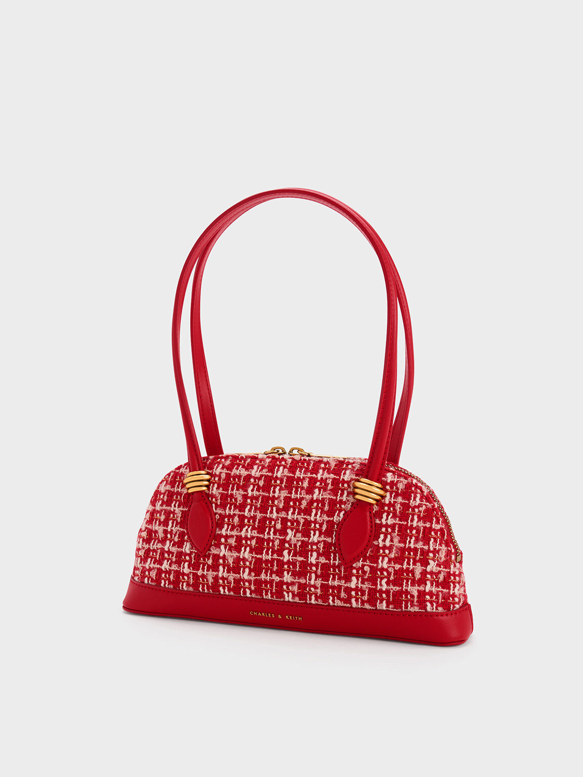 Trudy Tweed Elongated Handle Shoulder Bag, Red, hi-res