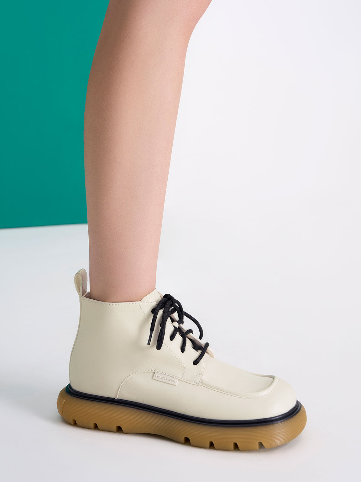 Gum Sole Lace-Up Ankle Boots, White, hi-res