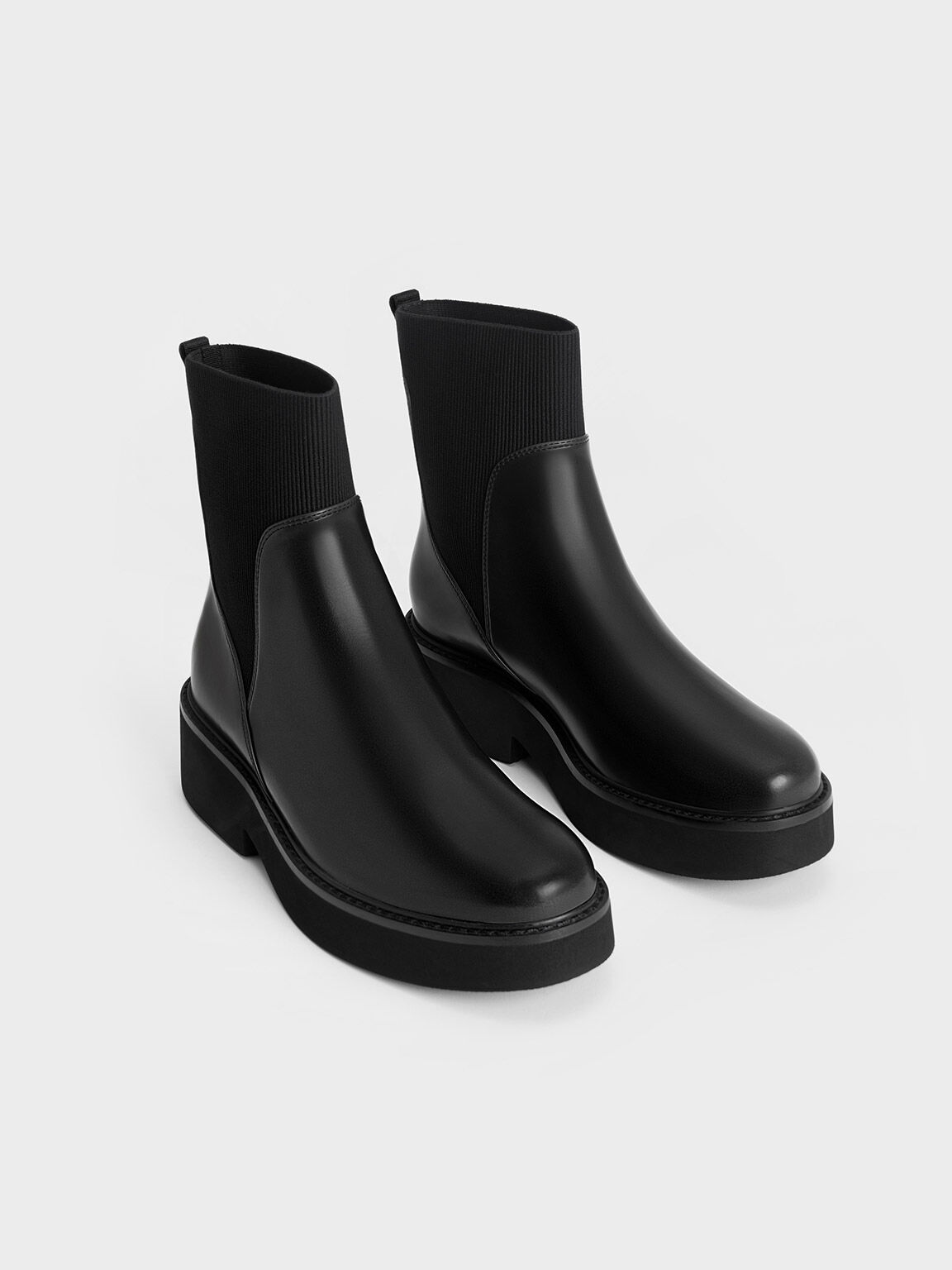 Ankle Sock Boots, Black, hi-res