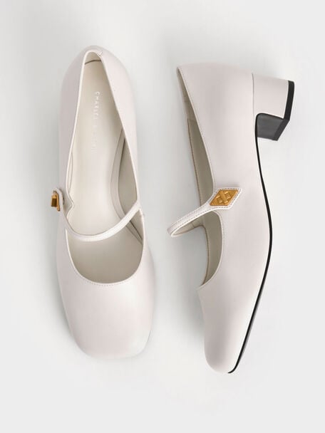 Zapatos Mary Jane con detalles metálicos, Blanco tiza, hi-res