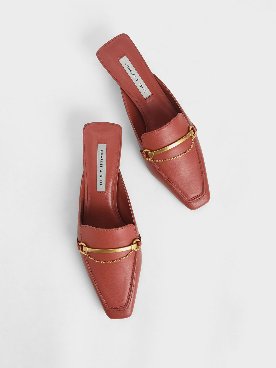 Metallic Accent Loafer Mules, Red, hi-res