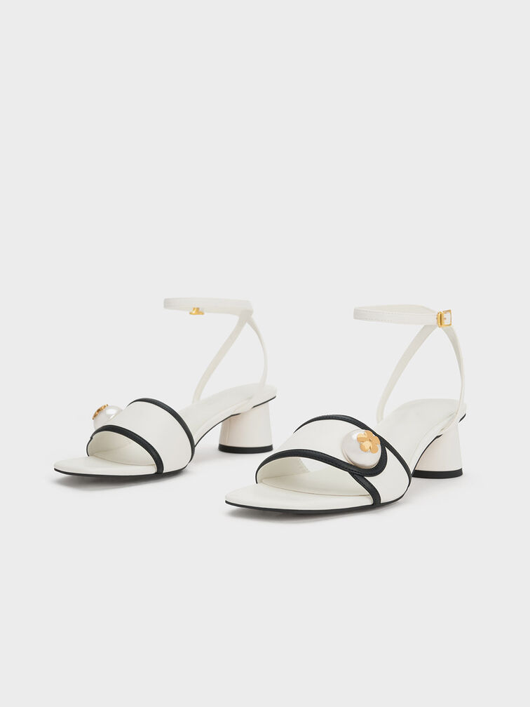 Pearl-Embellished Sandals, White, hi-res