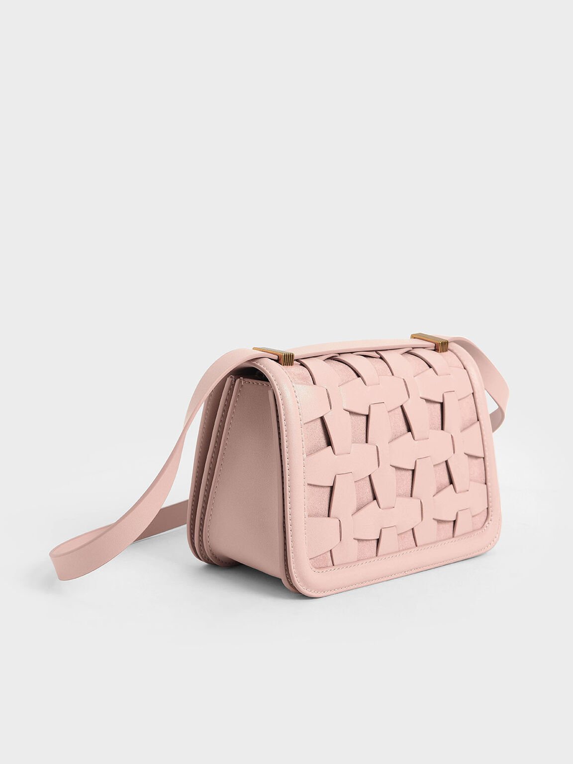 Weave Detail Shoulder Bag, Pink, hi-res