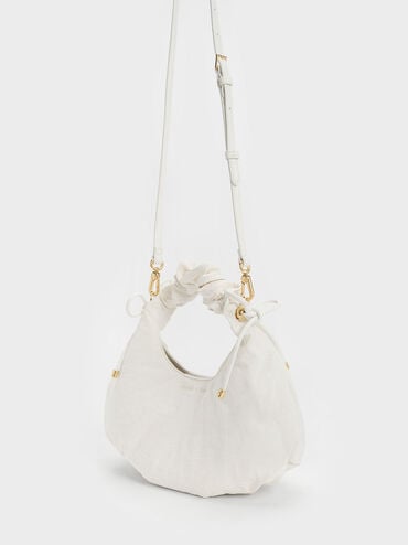 Maisy Ruched Nylon Bag, White, hi-res