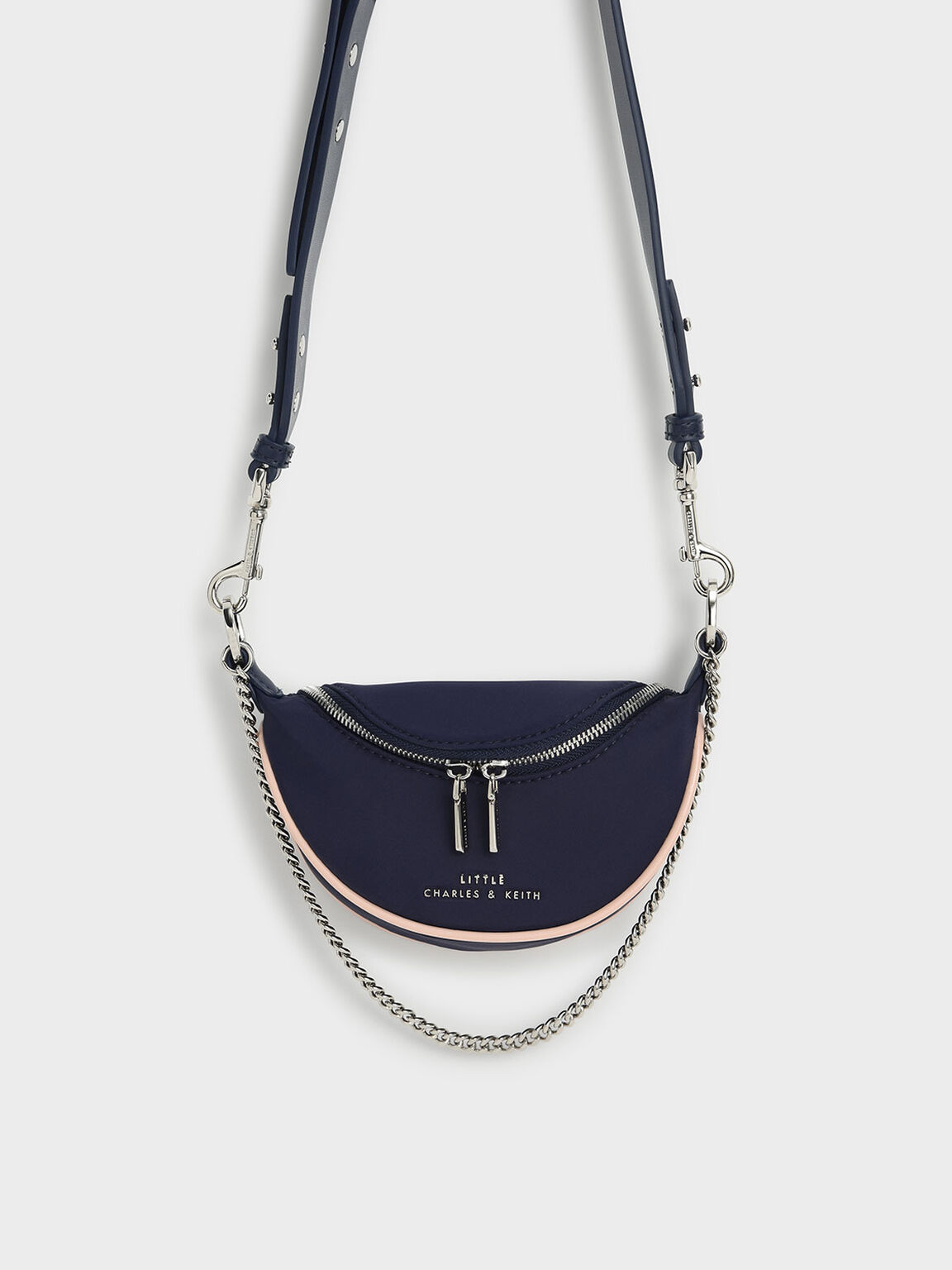 Girls' Chain-Embellished Crossbody Bag, Dark Blue, hi-res