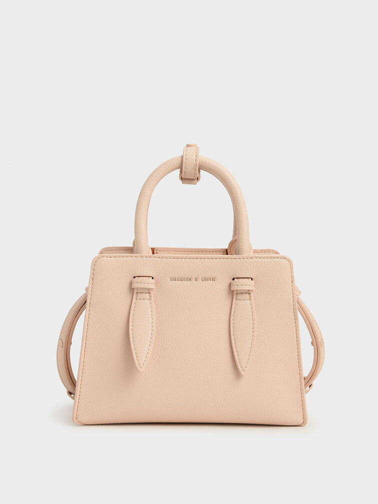 Double Top Handle Structured Bag, Nude, hi-res