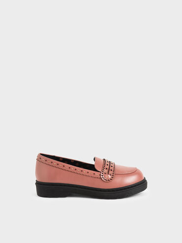 Girls' Studded Penny Loafers, Pink, hi-res