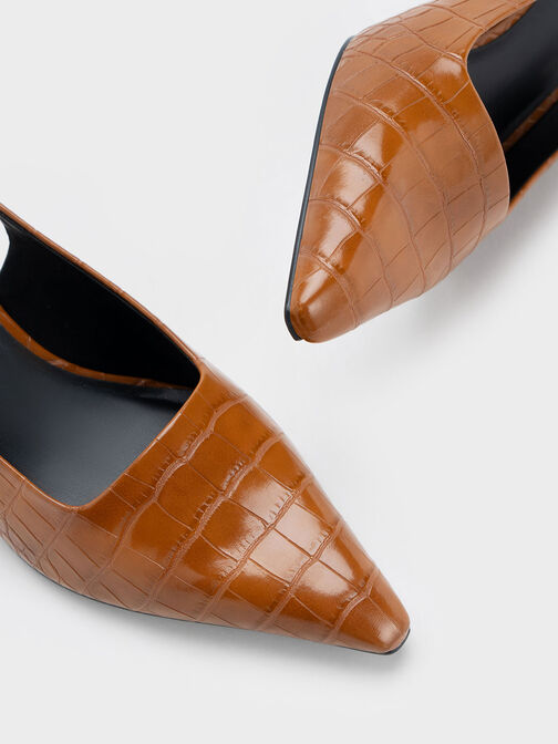 Zapatos destalonados con tacón inclinado y acabado efecto cocodrilo, Animal print marrón, hi-res