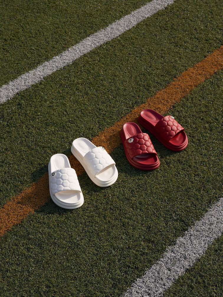 Zapatos destalonados con forma plana y textura, Rojo, hi-res