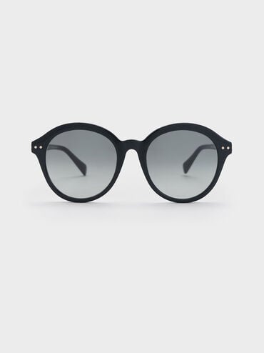 Gafas de sol cat-eye redondas de acetato reciclado, Negro, hi-res