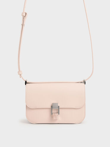 Stone-Embellished Crossbody Bag, Light Pink, hi-res