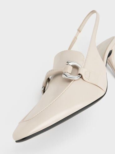 Zapatos de tacón destalonados Catelaya con acento metálico, Blanco tiza, hi-res