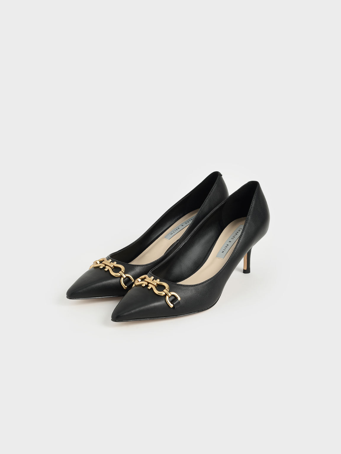 Chain Link Pointed Toe Pumps, Black, hi-res