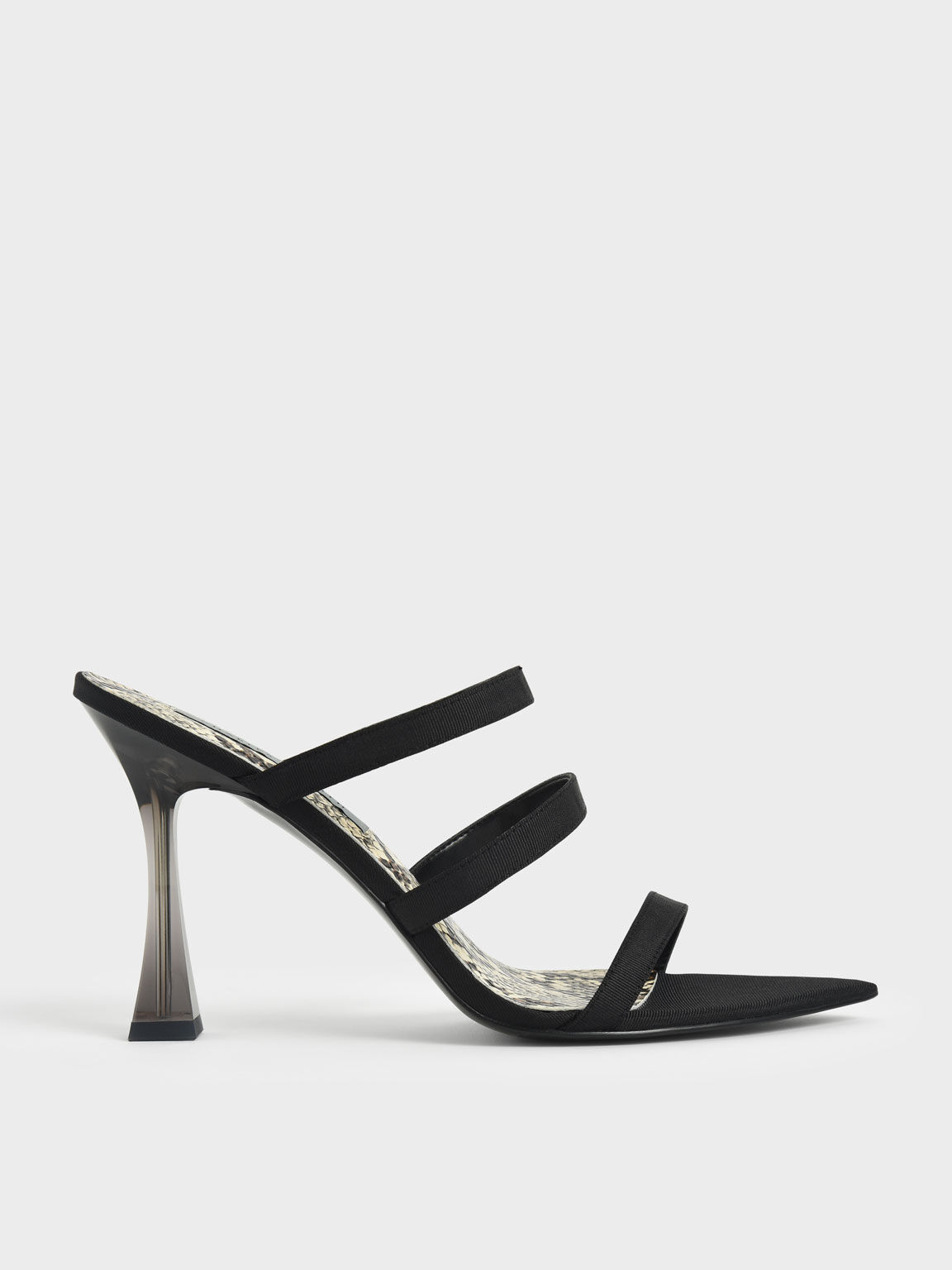 Clear Sculptural Heel Sandals, Black, hi-res