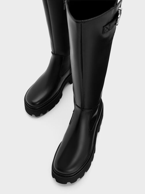 Imogen Side-Buckle Chunky Knee-High Boots, Black, hi-res