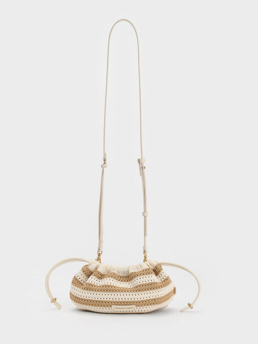 Ida Knitted Striped Chain-Handle Clutch, Sand, hi-res