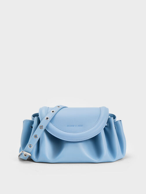 Blossom Curved Flap Crossbody Bag, Light Blue, hi-res