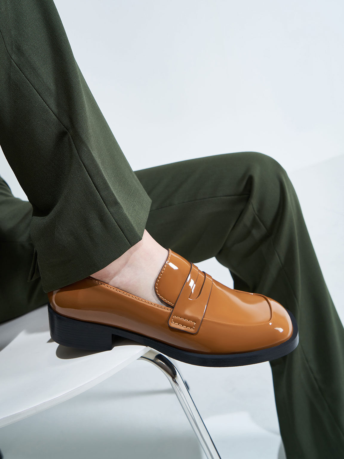 Patent Penny Loafers, Caramel, hi-res