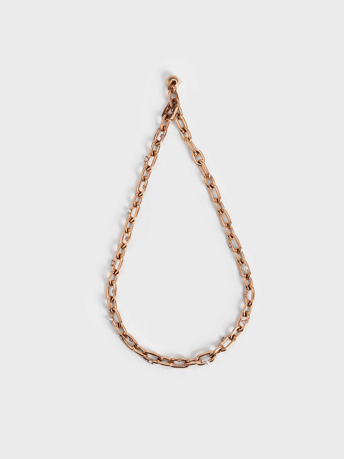 Crystal-Embellished Chain-Link Necklace, Rose Gold, hi-res