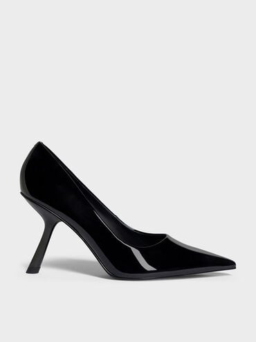 Zapatos de charol con punta puntiaguda y tacón inclinado, Charol negro, hi-res