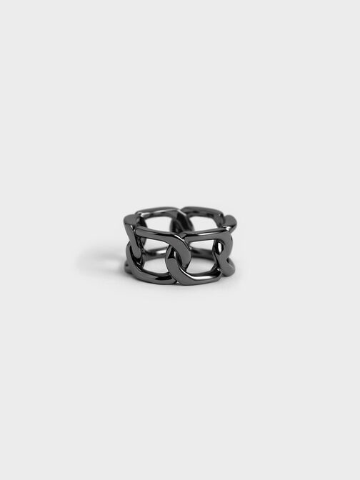 Gabine Chain-Link Ring, Black, hi-res