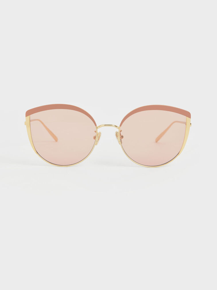 Thin Metal Frame Cat-Eye Sunglasses, Pink, hi-res