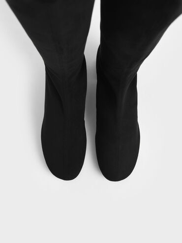 Bottes texturées hauteur genoux à talon carré, Noir Texturé, hi-res